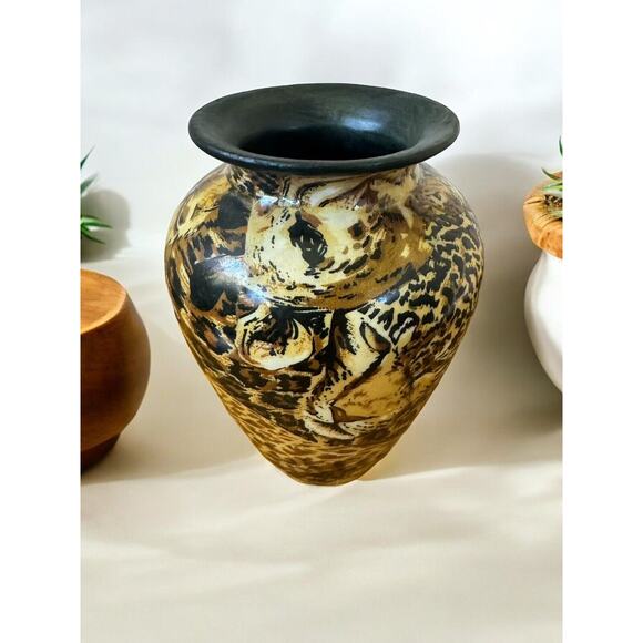 La Vie African Safari Animal Vase Patchwork 6.5” Zebra Lion Tiger - Picture 1 of 6